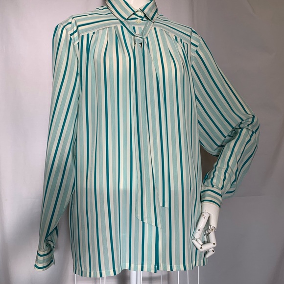 Vintage, long sleeve, button-down blouse striped - Picture 1 of 8